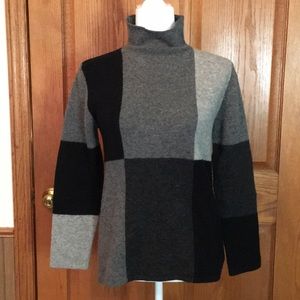 Gray & Black Block Sweater Lambs Wool Cowlneck  XS